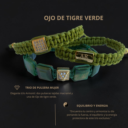 Green tiger's eye FLAT STONE bracelet for women