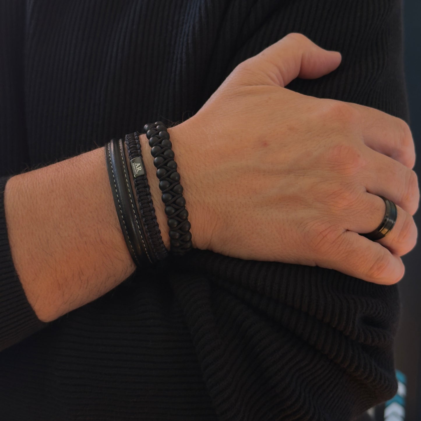 Double natural stone MATTE ONYX bracelet for men