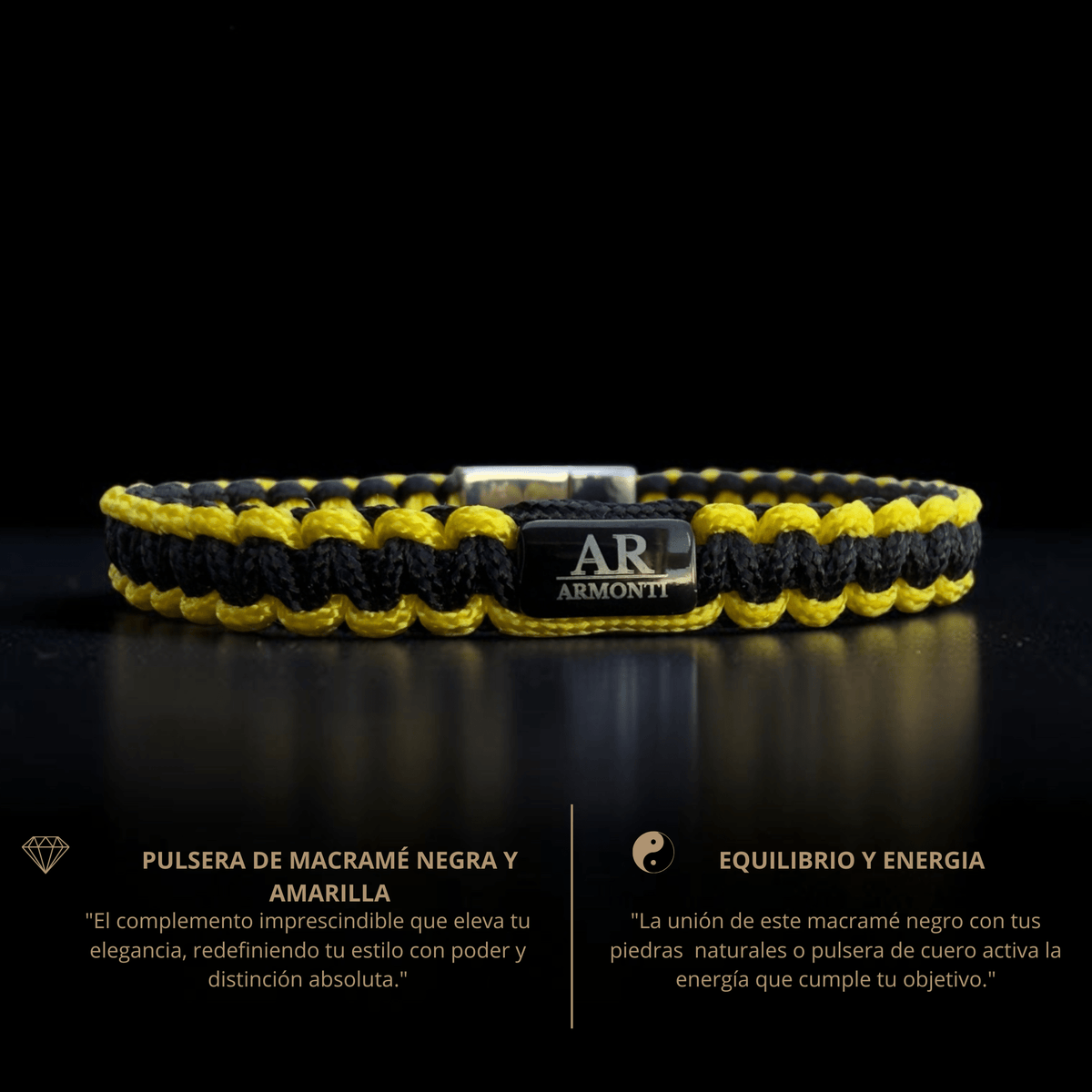 Pulsera MACRAMÉ Negro y amarillo hombre - Pulsera de Macramé - ARMONTI