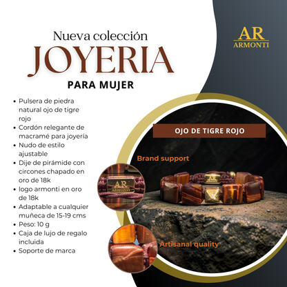 Pulsera ojo de tigre rojo plana mujer
