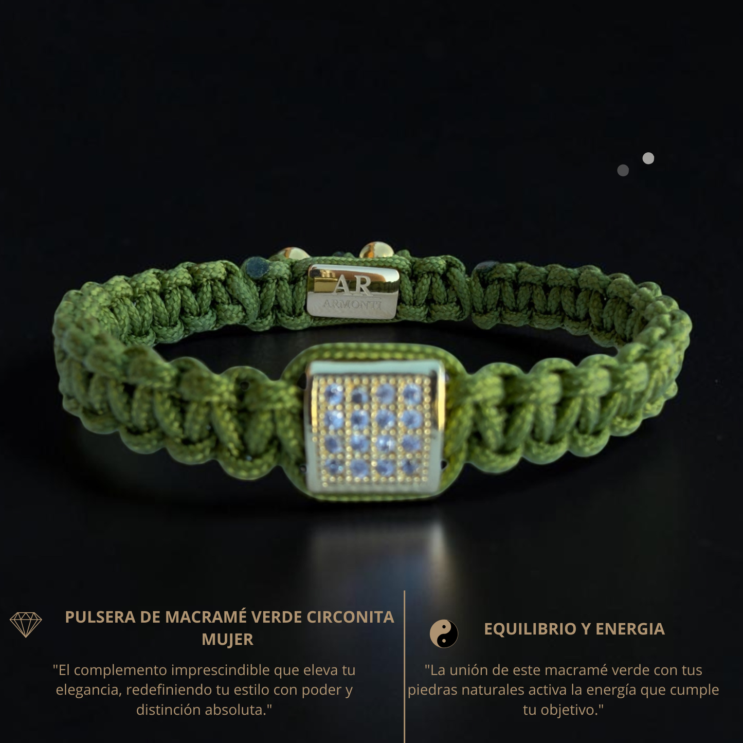 Pulsera verde macramé con circonita para mujer