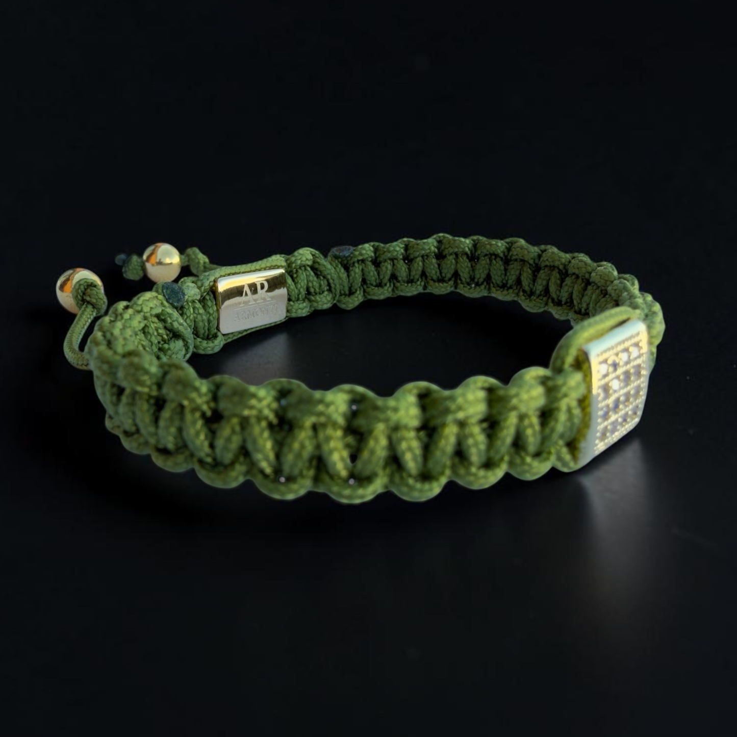 Pulsera verde macramé con circonita para mujer
