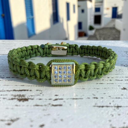 Pulsera verde macramé con circonita para mujer