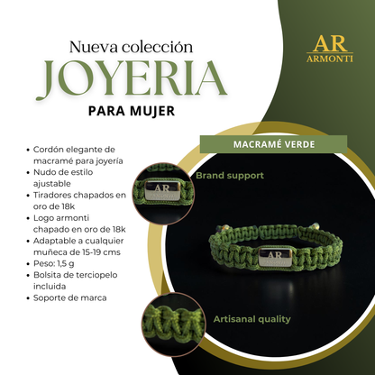 Pulsera verde macramé logo para mujer