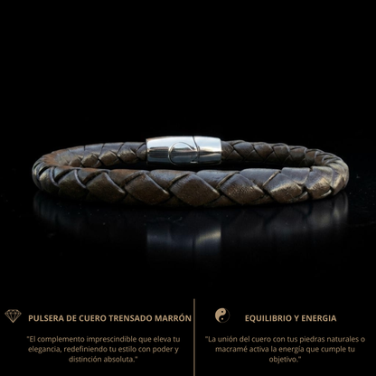 Pulsera cuero marrón trenzado hombre 6mm
