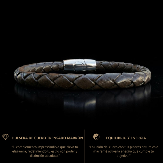 Pulsera cuero marrón trenzado hombre 6mm