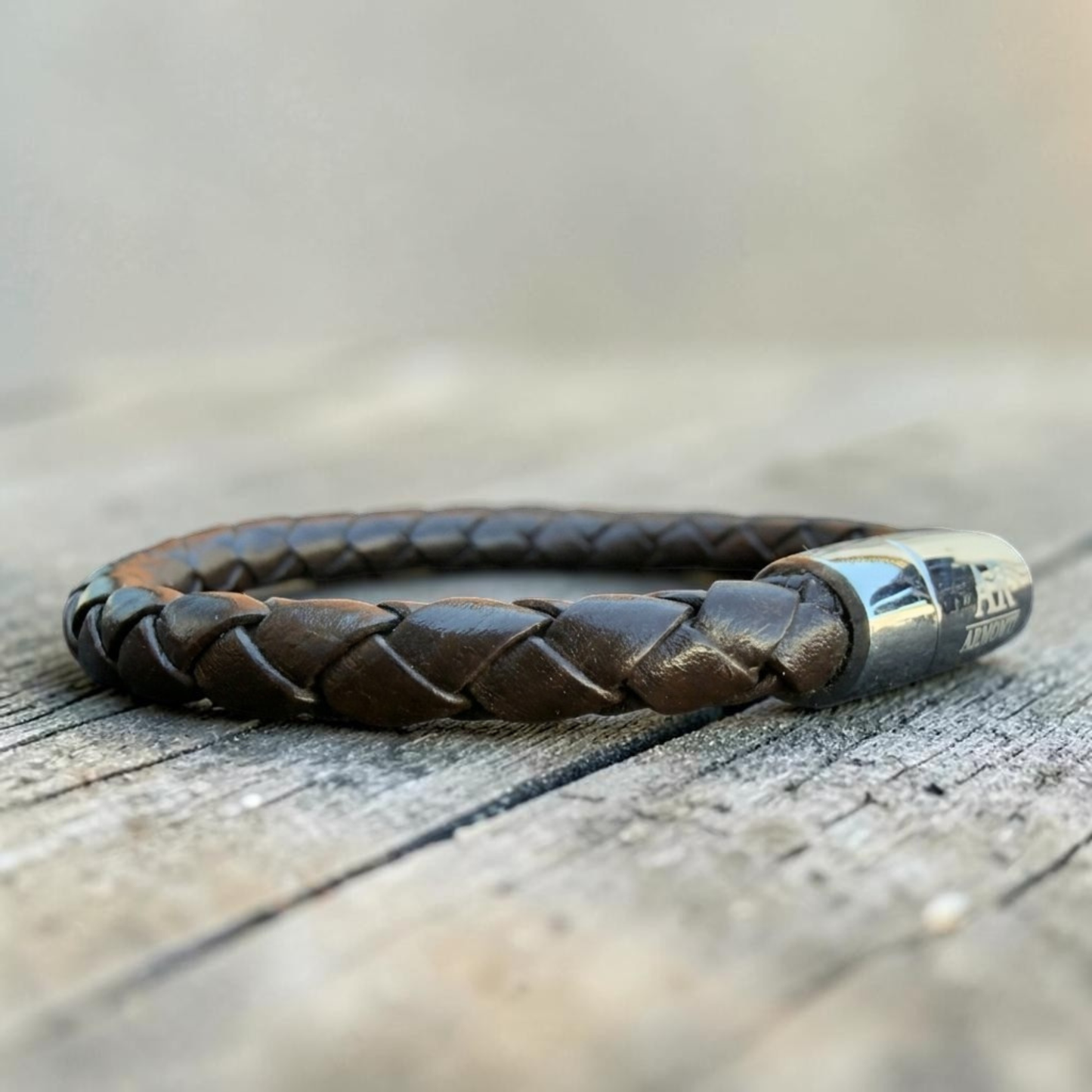 Pulsera cuero marrón trenzado hombre 6mm