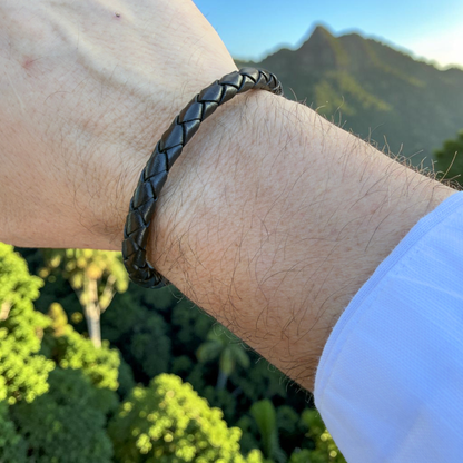 Pulsera cuero marrón trenzado hombre 6mm