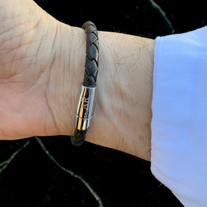 Pulsera cuero marrón trenzado hombre 6mm