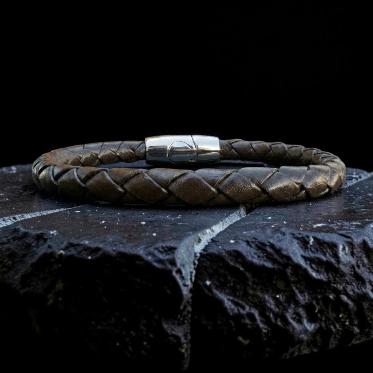 Pulsera cuero marrón trenzado hombre 6mm