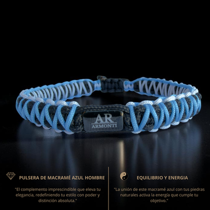 Pulsera macramé hombre azul, negra y blanca