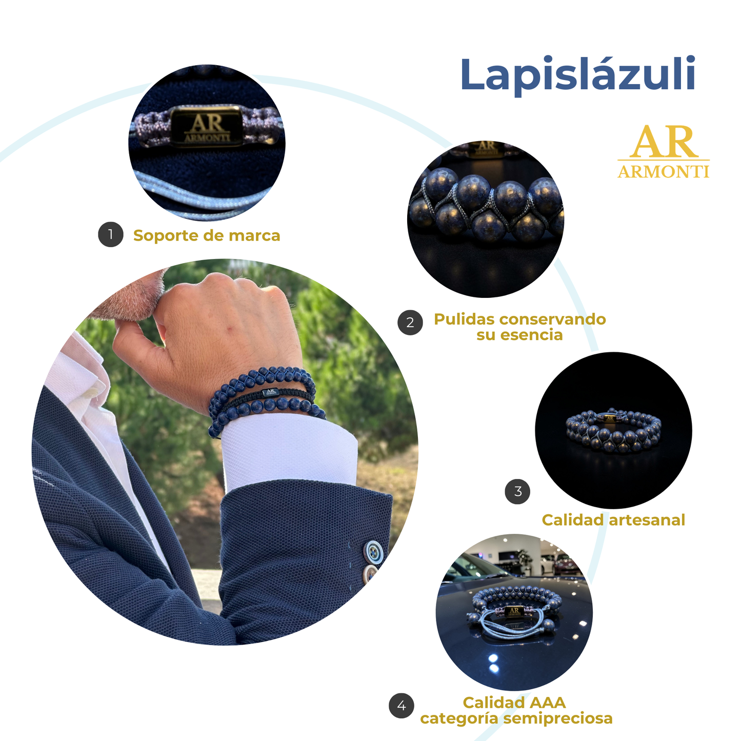 Men's Double Natural Lapis Lazuli Stone Bracelet