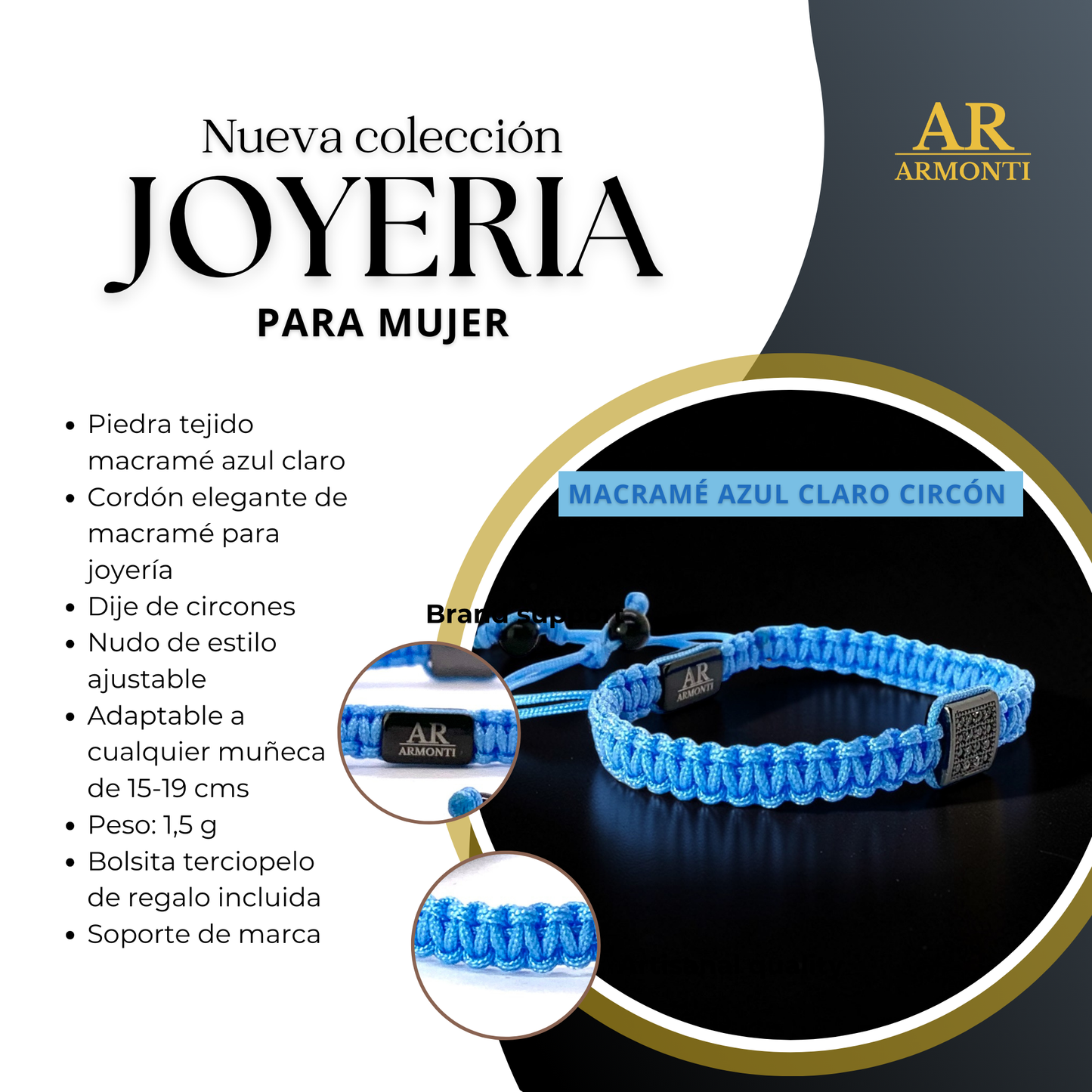 Pulsera azul turquesa de MACRAMÉ CIRCONITA para mujer