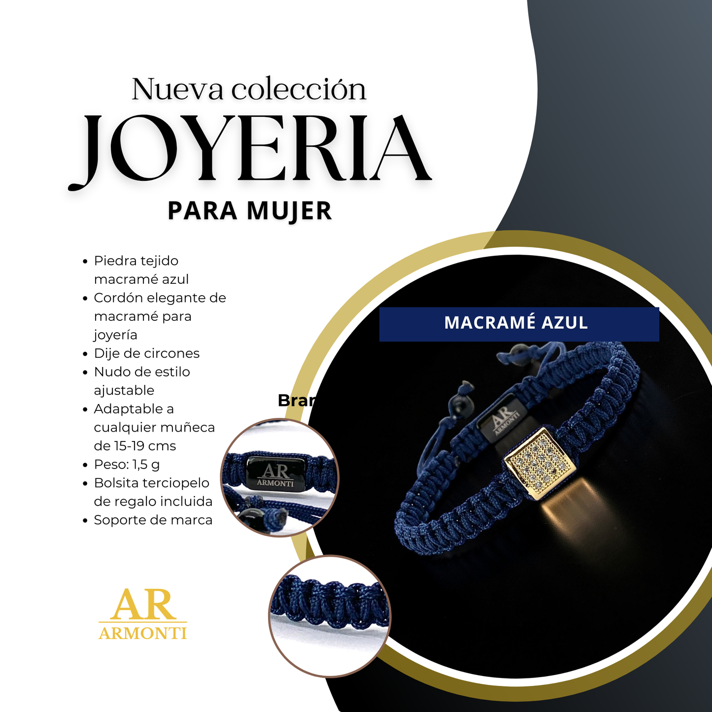 Blue MACRAME CIRCONIA bracelet for women