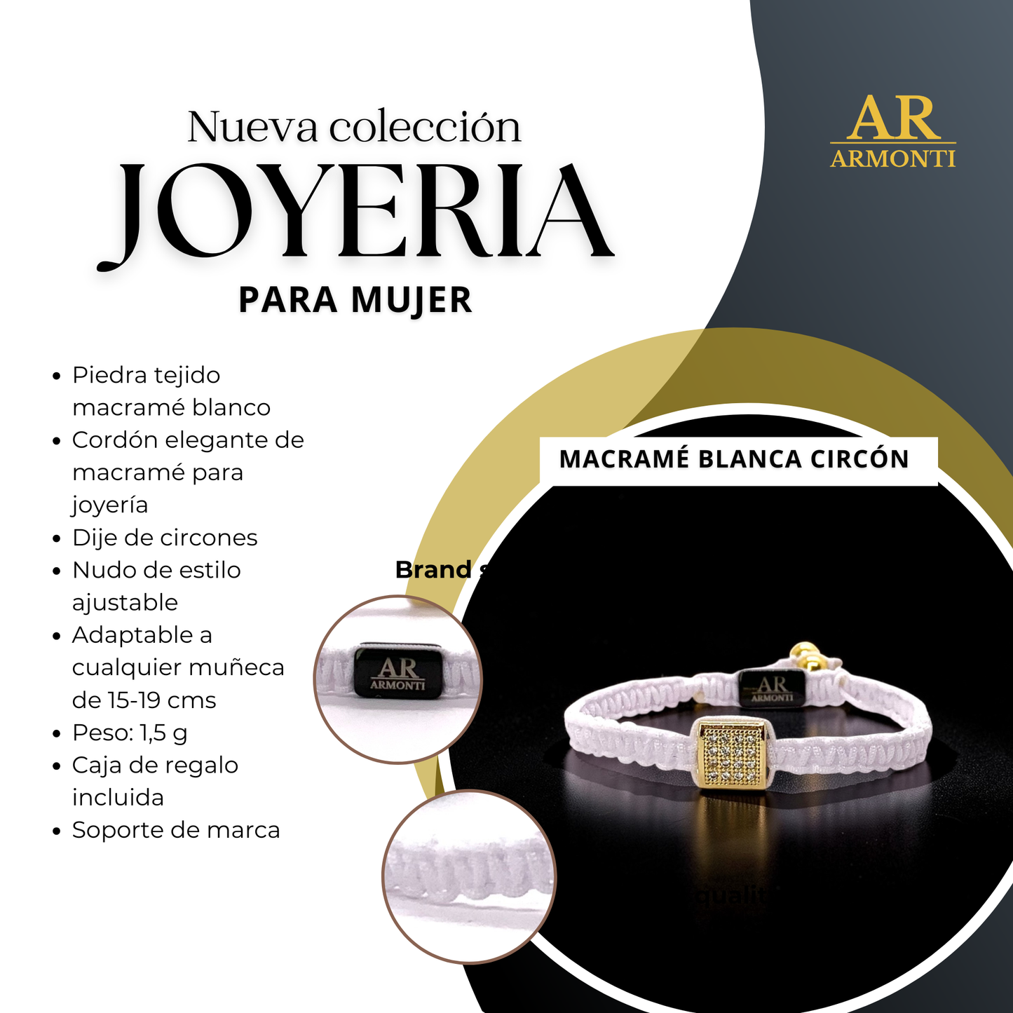 Pulsera blanca MACRAMÉ CIRCONITA para mujer