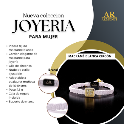 Pulsera blanca MACRAMÉ CIRCONITA para mujer