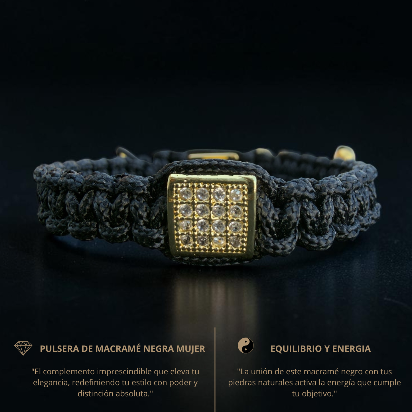 Pulsera negra MACRAMÉ circonita mujer