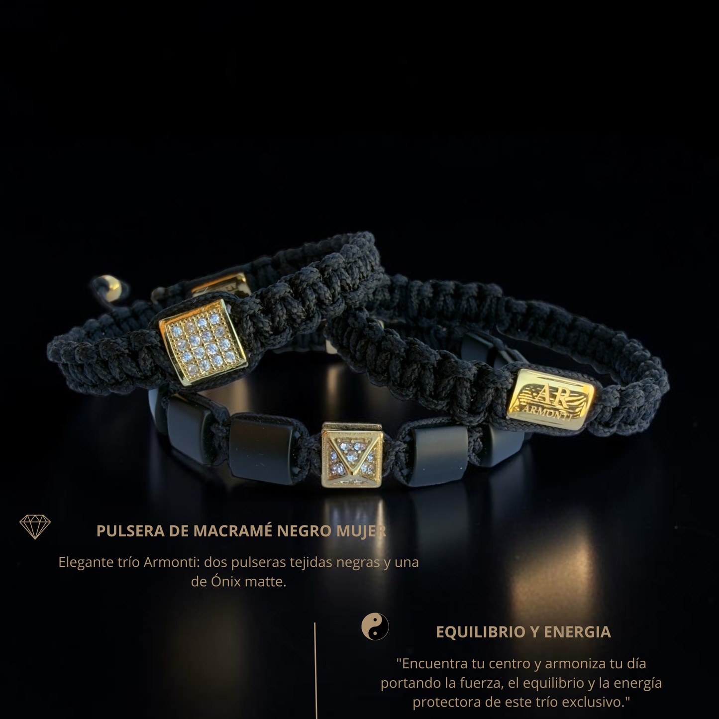 Pulsera negra MACRAMÉ circonita mujer