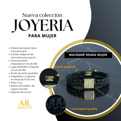 Pulsera negra MACRAMÉ circonita mujer