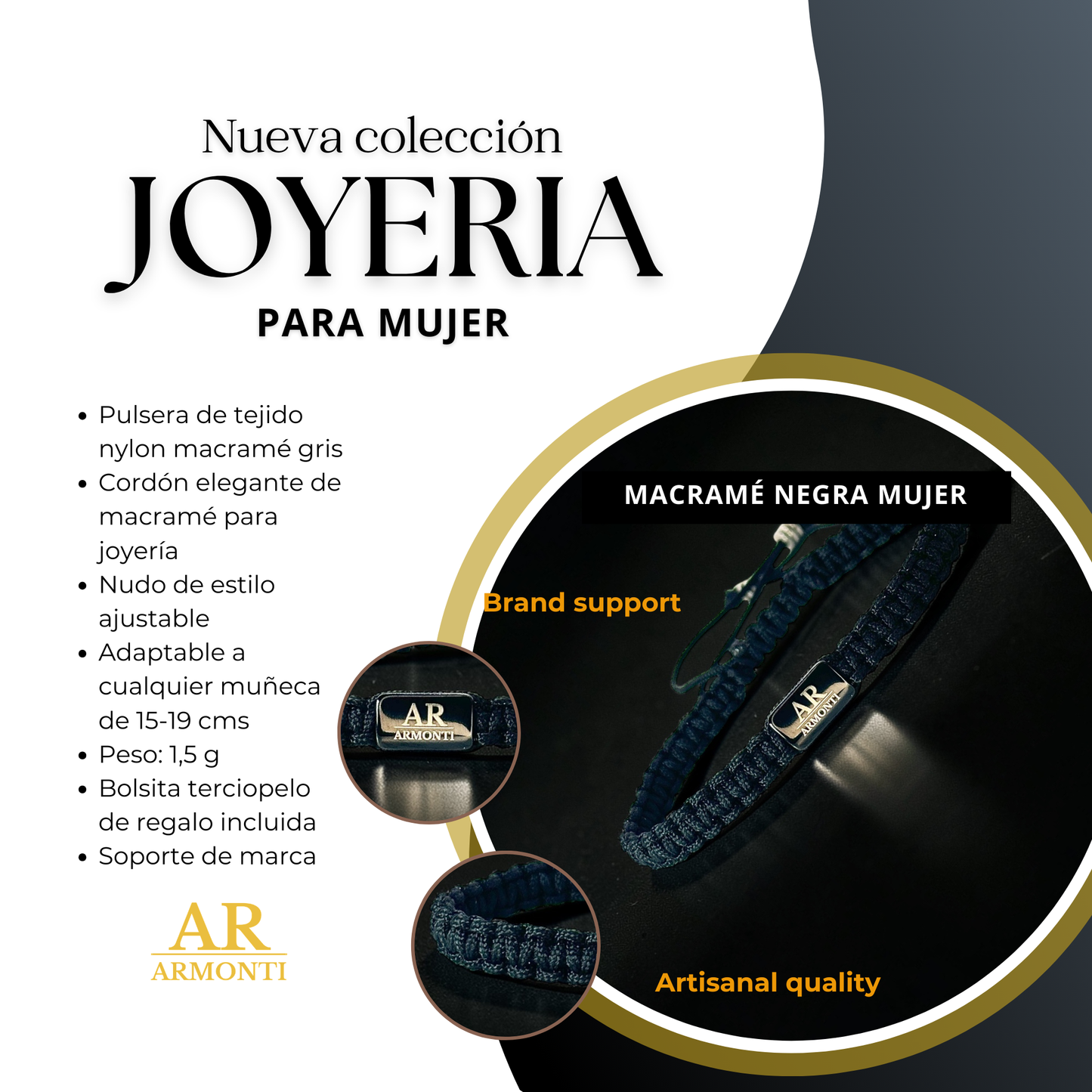 Pulsera negra MACRAMÉ mujer
