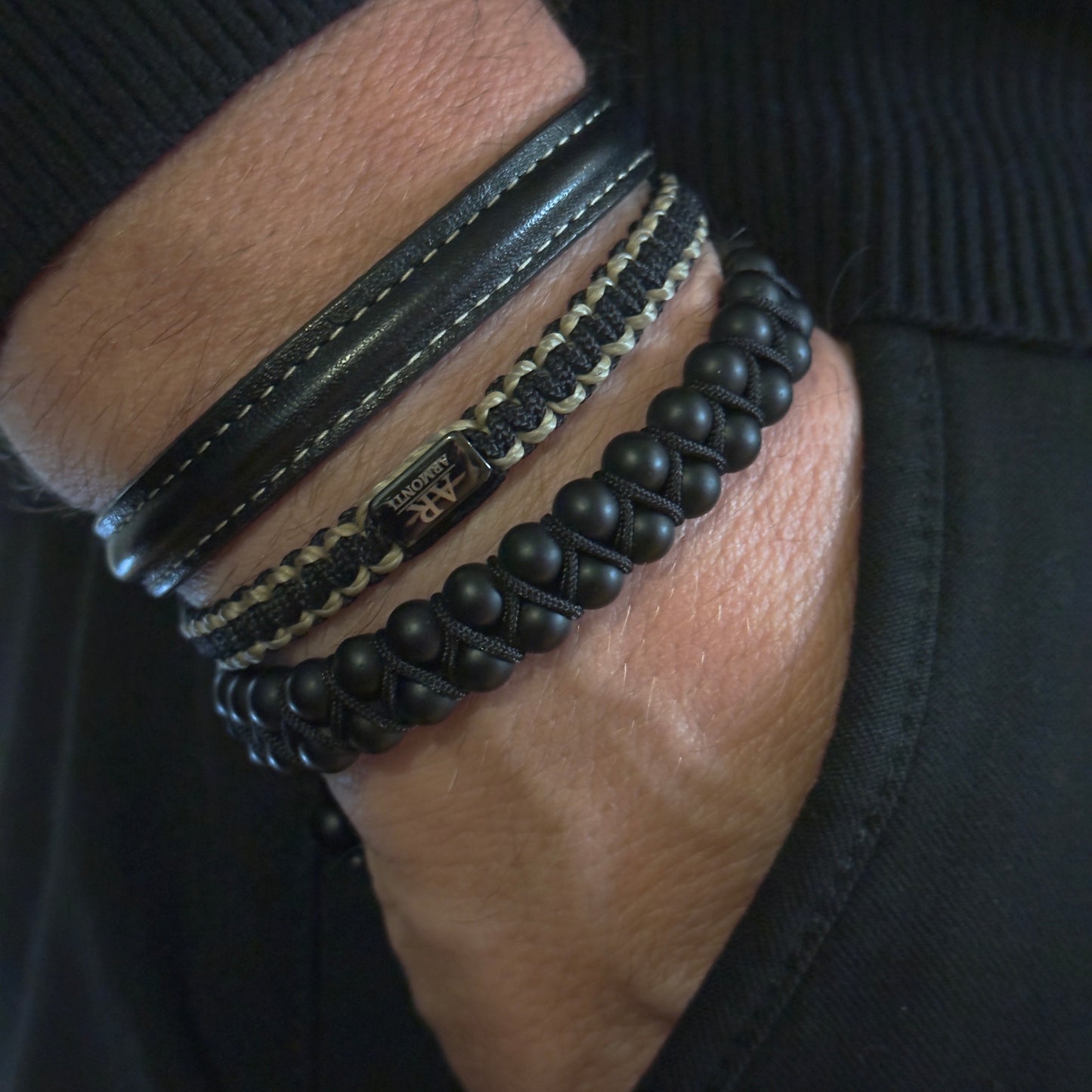 Double natural stone MATTE ONYX bracelet for men