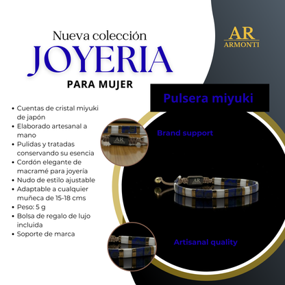 Pulsera miyuki japón cristal azul oscuro y blanco