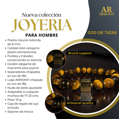 Pulsera ojo de tigre amarillo 8mm hombre
