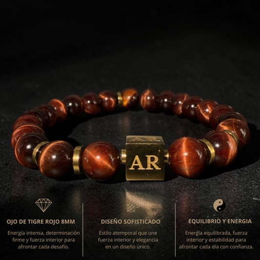 Pulsera ojo de tigre rojo 8mm hombre