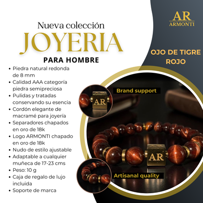 Pulsera ojo de tigre rojo 8mm hombre
