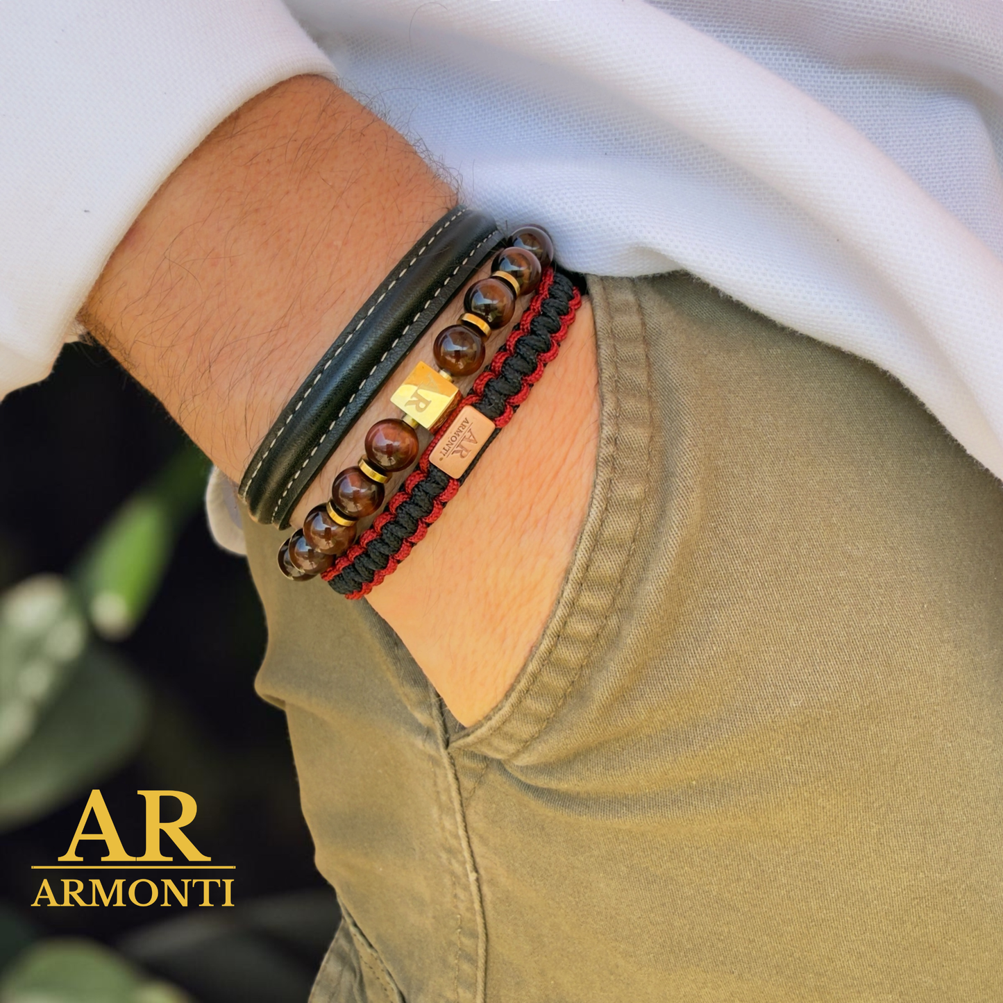 Pulsera ojo de tigre rojo 8mm hombre