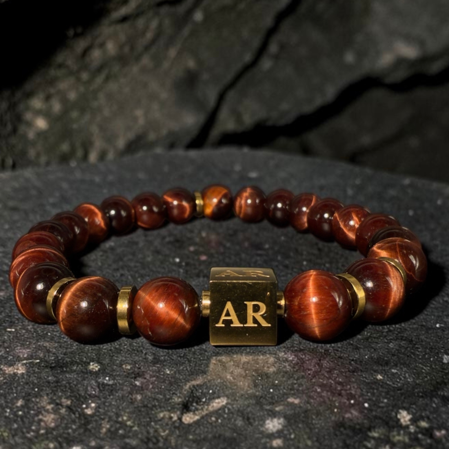 Pulsera ojo de tigre rojo 8mm hombre