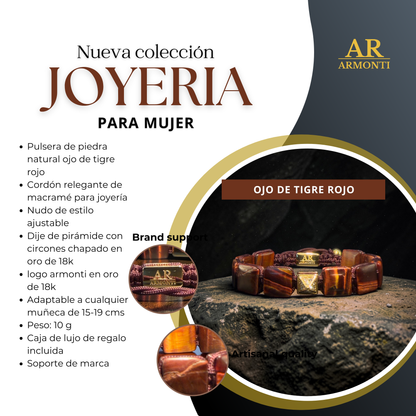 Pulsera ojo de tigre rojo plana mujer