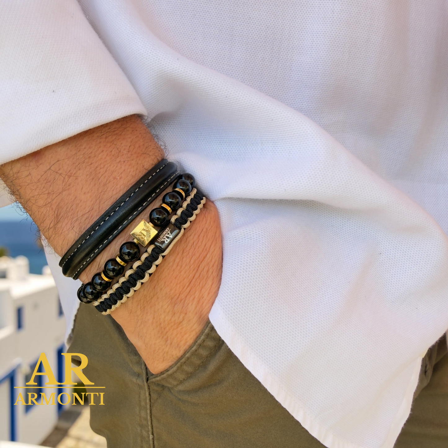 Pulsera ónix brillante 8mm hombre