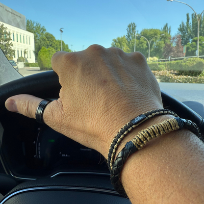 Pulsera en cuero trenzado italiano y macramé de 6mm para hombre