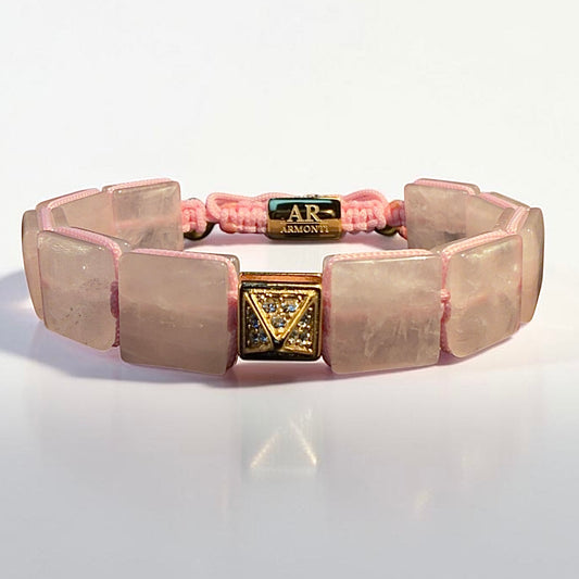 Pulsera de Cuarzo Rosa cuadrada oro 18k para mujer