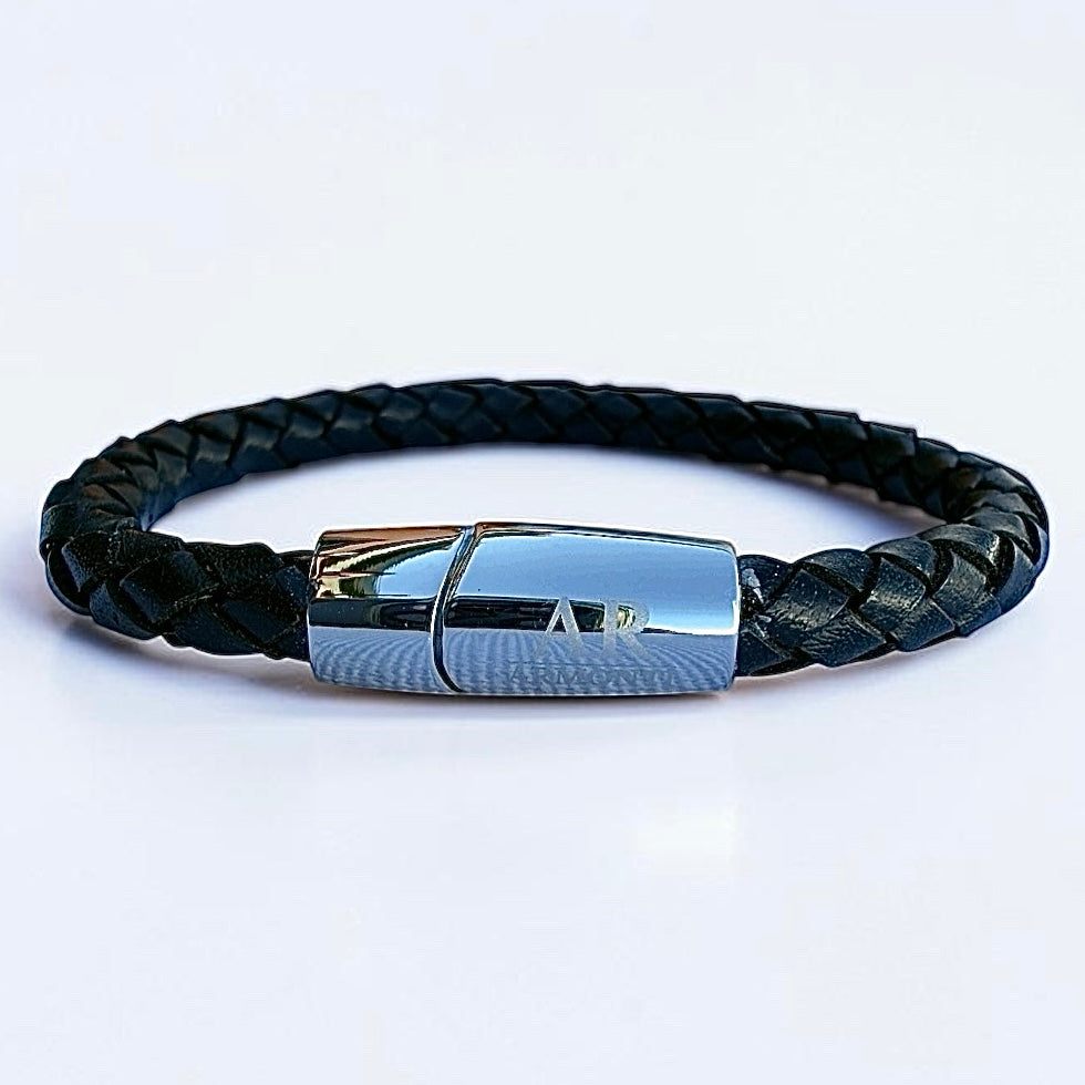 Pulsera de Cuero Trenzado Negro 6mm para Hombre