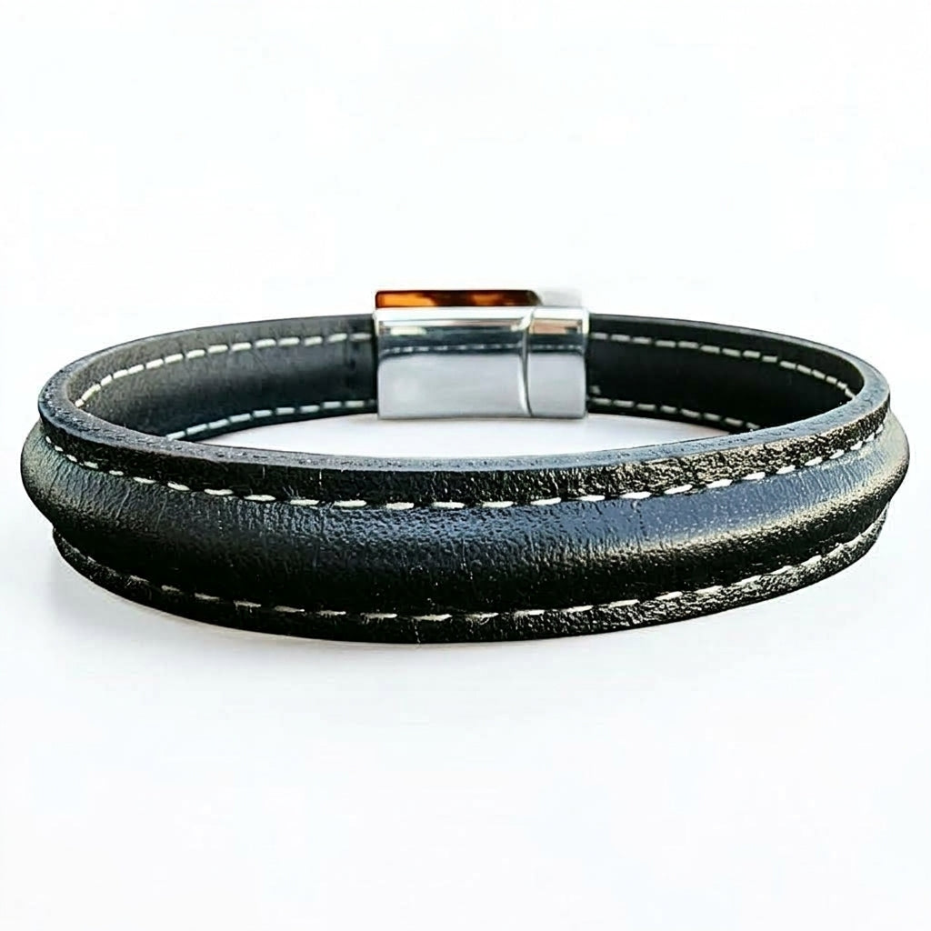 Pulsera de Cuero Plano cosido para Hombre