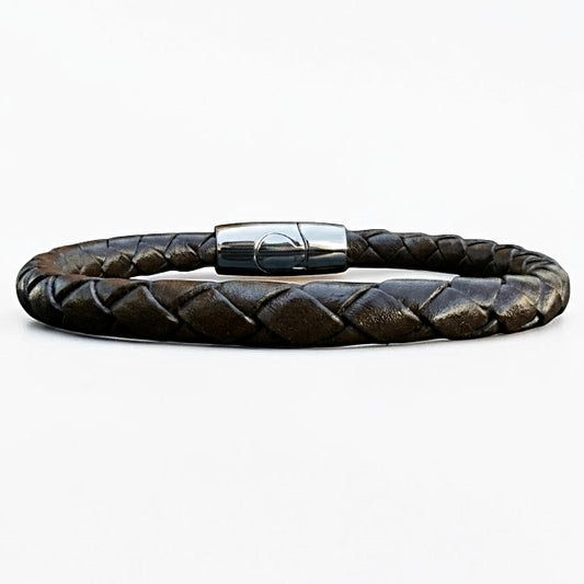 Pulsera de Cuero Trenzado Marrón 6mm para Hombre