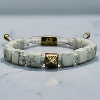 Pulsera de Howlita Natural Cuadrada oro 18k para Mujer