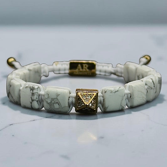 Pulsera de Howlita Natural Cuadrada oro 18k para Mujer