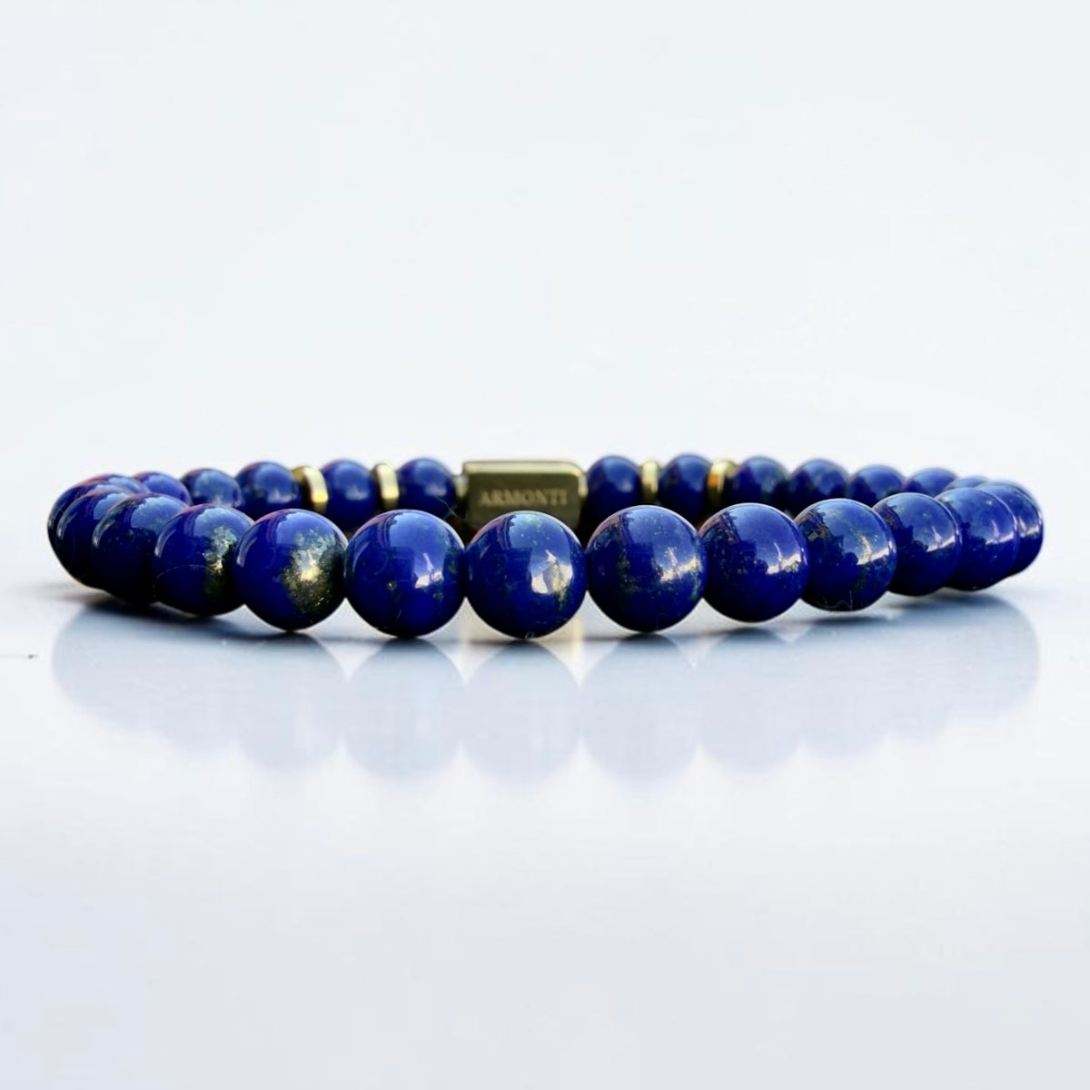 Pulsera de Lapislázuli Natural Elástica 6mm oro 18k para Hombre