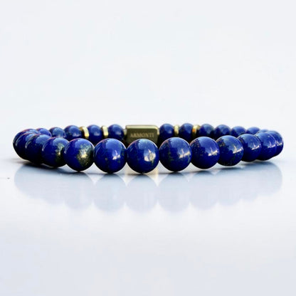 Pulsera de Lapislázuli Natural Elástica 6mm oro 18k para Hombre