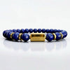 Pulsera de Lapislázuli Natural Elástica 6mm oro 18k para Hombre