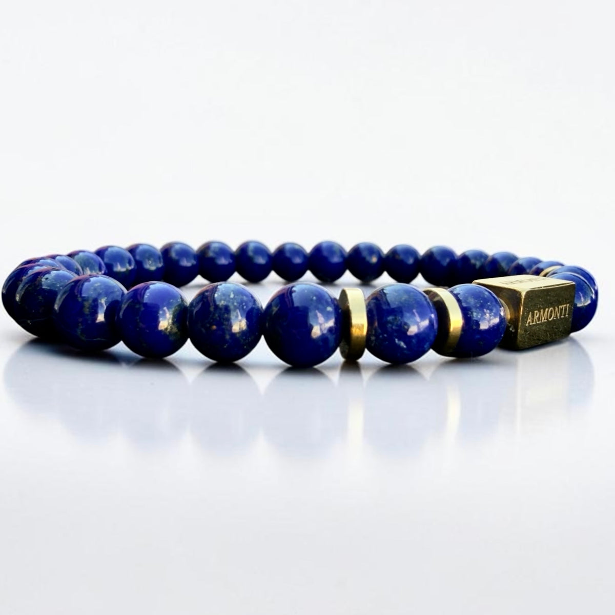 Pulsera de Lapislázuli Natural Elástica 6mm oro 18k para Hombre