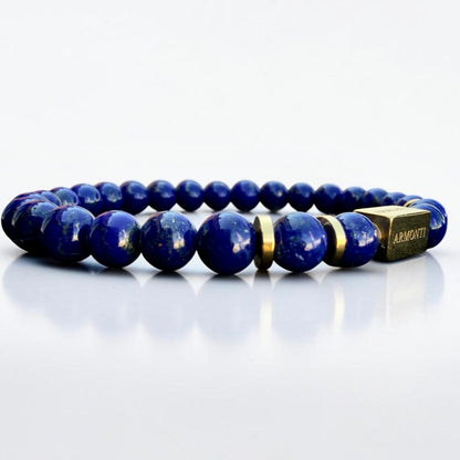 Pulsera de Lapislázuli Natural Elástica 6mm oro 18k para Hombre