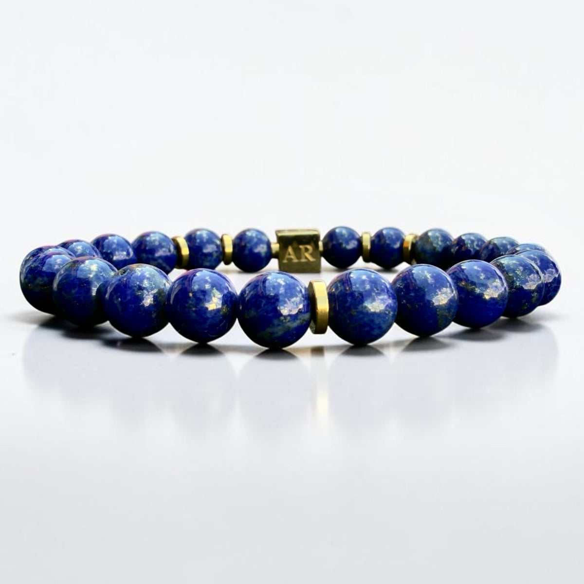 Pulsera de Lapislázuli Natural Elástica 8mm oro 18k para Hombre