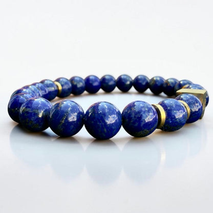 Pulsera de Lapislázuli Natural Elástica 8mm oro 18k para Hombre