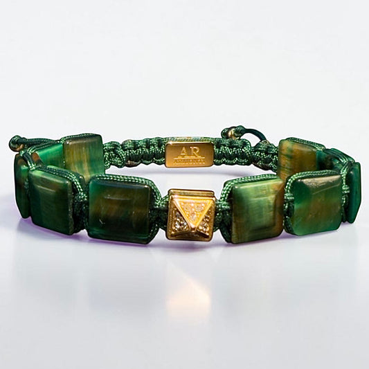 Pulsera de Ojo de Tigre Verde Cuadrada oro 18k para Mujer