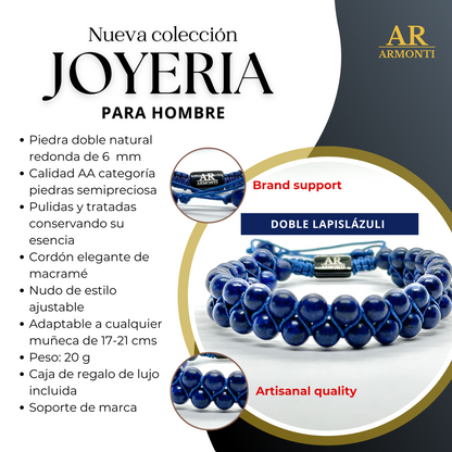 Pulsera de piedra doble natural LAPISLÁZULI para hombre