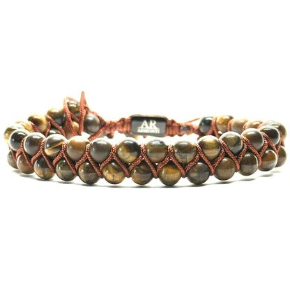 Pulsera doble de piedras redondas OJO DE TIGRE para hombre